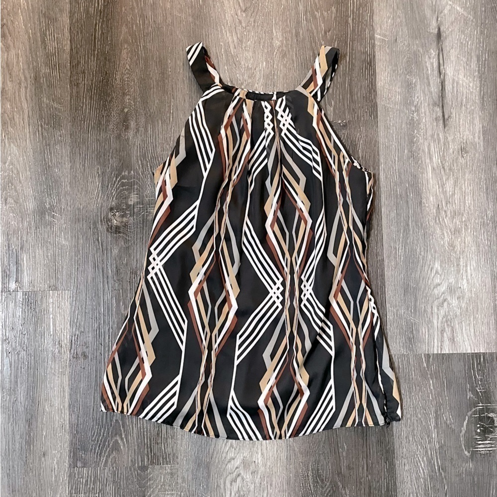 Le Chateau Vintage Pleated Blouse Wave Pattern High Neck Size S​​​​​​​​​​​​​ - Picture 2 of 7